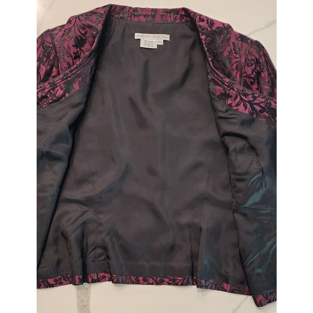 Maggy London Y2K Size 10 Brocade Jacket Floral Magenta Black 3/4 Sleeve Blazer - Picture 8 of 12